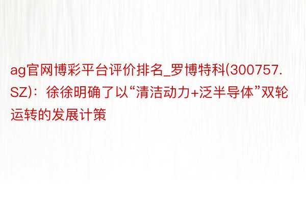 ag官网博彩平台评价排名_罗博特科(300757.SZ)：徐徐明确了以“清洁动力+泛半导体”双轮运转的发展计策